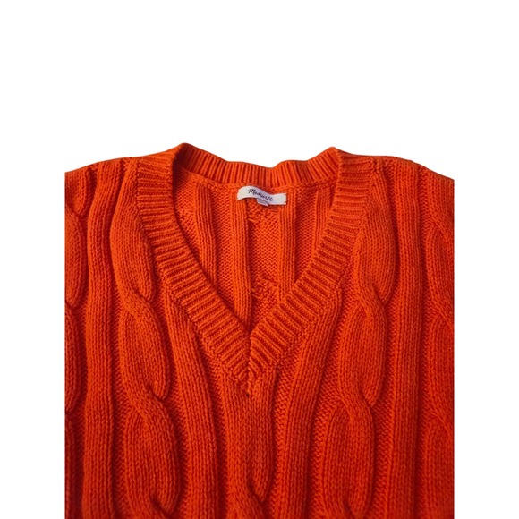 Madewell Cable Knit V Neck Crop Sweater Orange Womens Size M/L - Picture 3 of 3